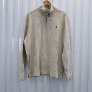 VTG NWT Polo Ralph Lauren Mens Quarter Zip Sweater Beige XL Pullover Long Sleeve